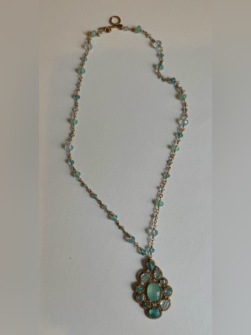 Gold-Tone Aqua Beaded Pendant Necklace - Women Jewelry